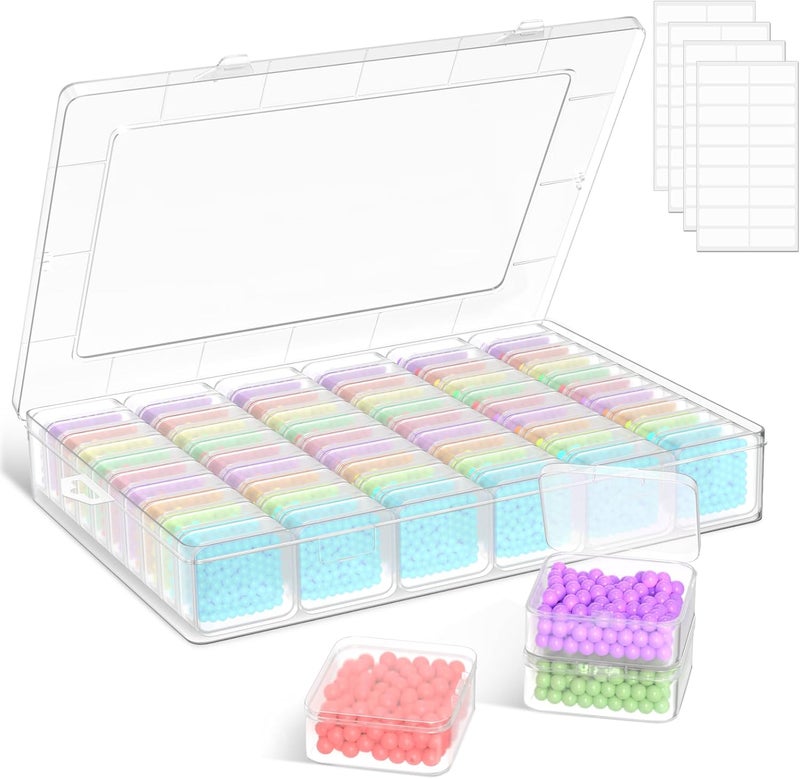 Mathtoxyz Extra Large Bead Organizer, 61 PCS Small Plastic Craft Storage Box with Hinged Lid and Labels Clear Bead Organizers and Storage Boxes for Jewelry, Diamonds, Bracelet Making DIY - Image 1